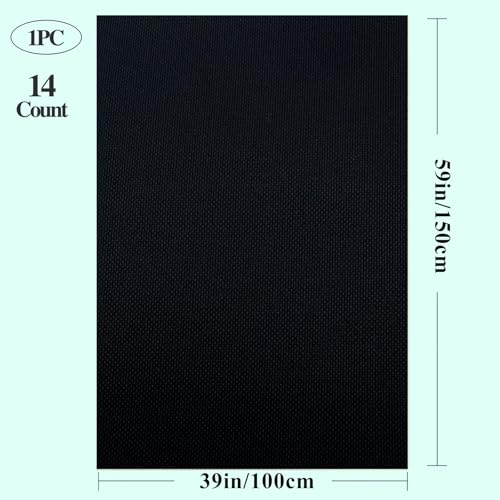 14CT Black Aida Cloth 59x39 Inch - Large Cross-Stitch Fabric for DIY Embroidery Kits, Wall Art, and Home Decor | Pre-Gridded Evenweave Material - color: Black