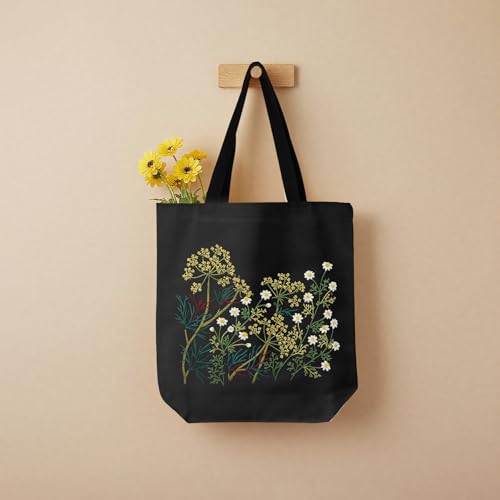 ERKOON Canvas Tote Bag Embroidery Kit for Beginners, Floral Arts Crafts Cross Stitch Kits for Adults Including Stamped Embroidery Bag with Hoops, Needle, Instruction and Color Threads(Chamomile) - color: Chamomile