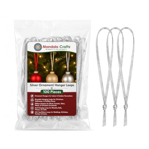 Mandala Crafts Silver Christmas Ribbon Ornament Hangers Loops, 100 PCs - color: Silver