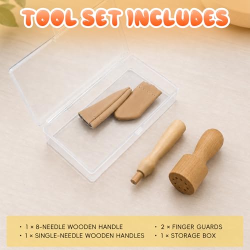 Needle Felting kit Tool Set - 8-Needle Wood Handle Wool Felt Stitch Punch Tool, Includes Single Needle Holder, Finger Cots & Storage Case - Essential Accessories for Needle Felting & Wool Crafting - color: Multi-color/4 pcs
