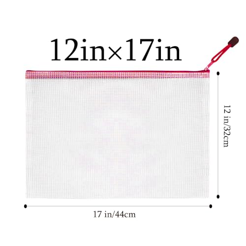 Mesh Zipper Pouch Bag,A3 Zipper Bag for Organizing Storage, Waterproof Zipper Pouch, 17" x 12"/44cm x 32cm, File Bag for School and Office Supplies (Red) - color: Red