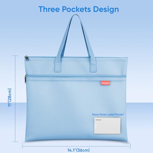 Wisdompro 14.1×11" Mesh Zipper Pouch with Handle, 3 Pockets File Bag-Blue - color: Blue