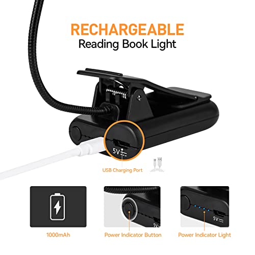 VAVOFO Amber Rechargeable Reading Light, Blue Light Blocking Book Light, 7 LEDs Eye Care 9 Colors 9 Brightness Clip On for Kids Bookworms Reading in Bed with Power Indicator Lasting 70h (Black) - size: 1-Pack Black