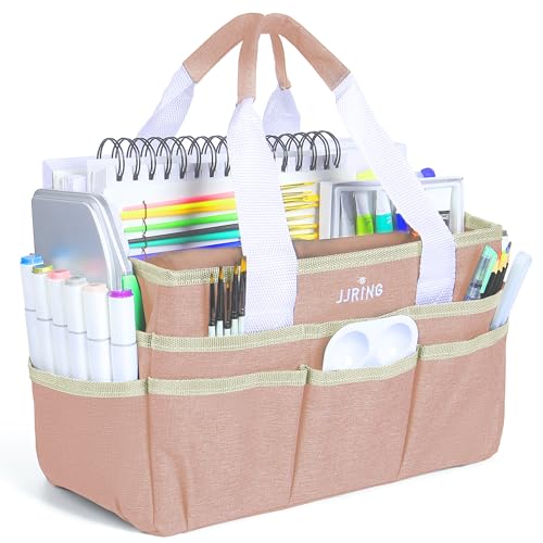 JJRING Craft Organizer Tote Bag Art Storage Caddy Bluish Beige - color: Beige, size: Small