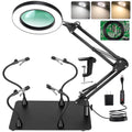 Helping Hands Soldering Station, 12X Magnifying Glass with Light and stand with 4 Magnetic Third Hand Soldering Tool, PCB Holder Magnifier Desk Lamp for Soldering Repairing Jewelry Crafts