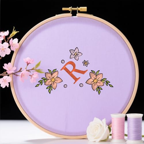 ORIGACH 4 Sheets Water Soluble Embroidery Patterns Stabilizers - Pre-Printed Letter & Flowers Designs - Stick & Stitch Embroidery Paper for Hand Sewing Lovers - color: Letter & Flowers