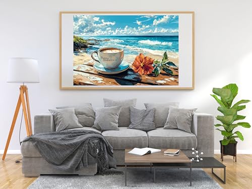 Moohue 14ct Counted Stamped Cross Stitch Kits for Adults Beach Coffee Flowers Printed Cross Stitch Patterns Art Crafts Cross Stitch Supplies (Beach Coffee) - color: Beach Coffee
