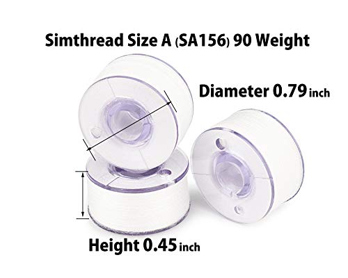 Simthread 144pcs Size A SA156 90WT Prewound Bobbin Thread - White - color: 90wt White