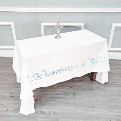 Large In Remembrance of Me Silver Thread Embroidery Altar Frontal Holy Communion Table Cloth Cover 96x52Inch White Rectangle Communion Table Cloth for Church for Gatherings Baptism Ceremonies(Silver) - color: Silver