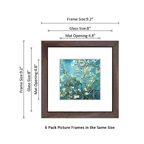8x8 Walnut Picture Frame Set of 6 with Real Glass for Pictures 5x5 with Mat or 8x8 Without Mat, Wall or Tabletop Gallery Photo Frames - color: Walnut, size: 8x8(set of 6)