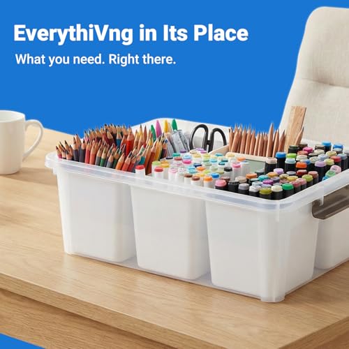 MACOPRO 17 QT Clear Storage Bins with Lids Plastic Box Multipurpose Stackable Storage Containers for Organizing Tool,Craft,Crayon,Marker Pen(White, 1Pack-6-in-1) - size: 1Pack-17QT-6-in-1