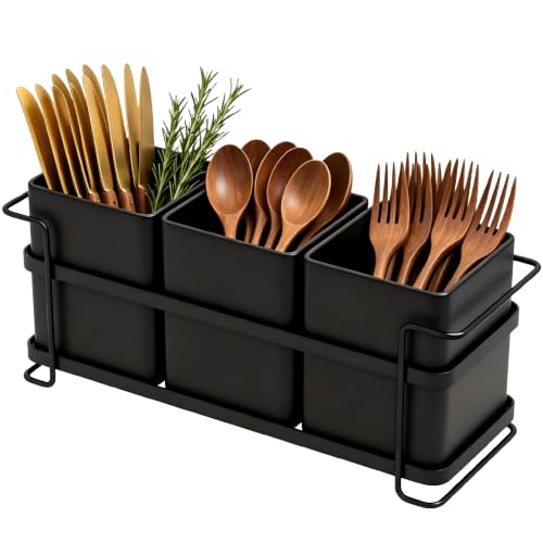 Ewaiira Silverware Caddy Utensil Holder for Party Large 3-Compartment Metal