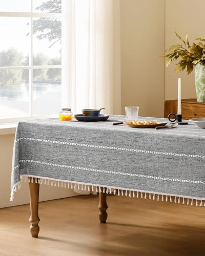 ZeeMart Hemstitched Striped Boho Table Cloth, 60x60 Inch Charcoal - color: Charcoal, size: 60" x 60" (Square)