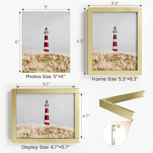 5x6 Aluminum Metal Picture Frame,Tempered Glass Gold Photo Frame 5x6 for Family Photo,Posters,Art,Document to Wall Mount Horizontally or Vertically - size: 5x6