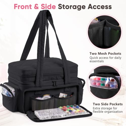 AMOIGEE Puffy Double-Layer Sewing Storage Bag with 2 Clear Organizer Boxes - color: Black