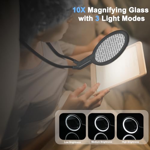 Neck Magnifier Hands Free with Light, 10X 5.2 Large Magnifying Glass - color: Black
