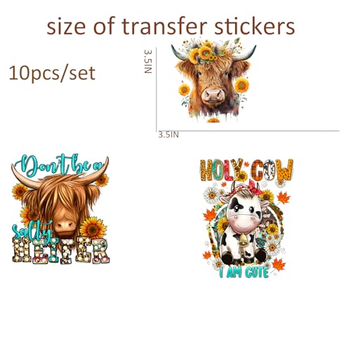 10 Pcs Western UV DTF Wrap Cup Transfer Stickers Highland Cow UV DTF Transfer Waterproof Stickers Rub on Transfers Mug Stickers Decals for Crafting DIY - style: D015