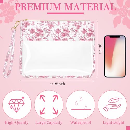 Sabary 6 Pack Pink Floral Needlepoint Project Bag Bow Pouch 7.9" x 13" - color: Pink, size: 7.9" X 13", style: Floral