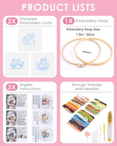 TINDTOP Embroidery Kit for Adults, Owl Embroidery Practice Kit - color: Owl