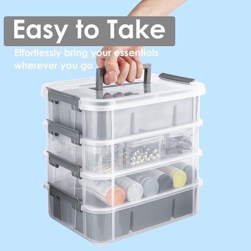 CraftGenes Craft Organizers and Storage, 4-Tier 10 Qt Box, 2 Trays, Grey - color: Grey