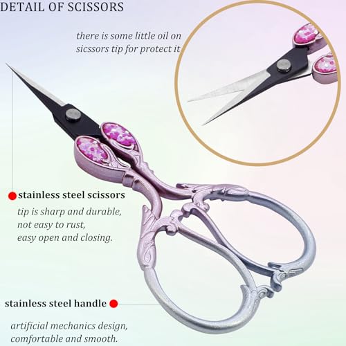 BIHRTC Cross Stitch Scissors Sharp Stainless Steel Dressmaker Scissor with Cover Tassel Vintage Needlework Shears for Embroidery Sewing Machine Needlework Beading DIY Threading - size: 4.5inch, style: Style 1703A