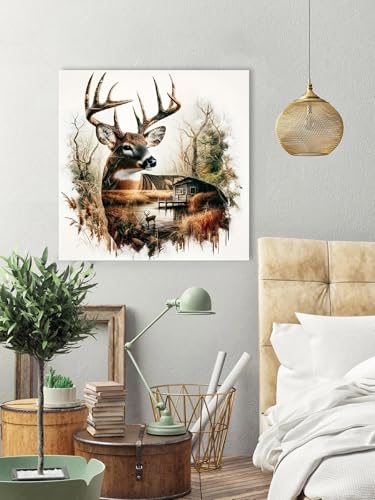 askkqtx Deer Stamped Cross Stitch Kits for Beginners Adults 14x14 Inch - color: XJ004