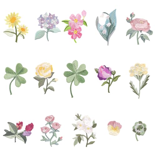 15pcs Flower Iron on Patches Cute Small Floral Embroidery Patches Applique for Clothes Hats Jeans Jacket - color: multi-1