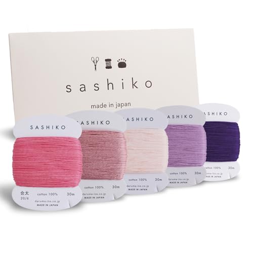 DARUMA Sashiko Thread 100% Cotton Card Type (32.8 yd) x 5 Colors with English Manual, Sewing & Embroidery Value Set with Gift Package(Thick, Tefutefu) - color: Tefutefu, size: Thick