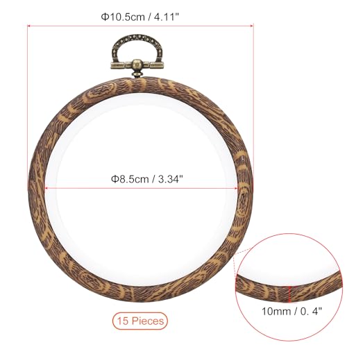 PATIKIL 3inch Embroidery Hoops, 15Pieces Imitated Wood Circle Frame Cross Stitch Hoop Ring for Embroidery Art Craft Sewing Ornaments Hanging Decoration - size: 3inch