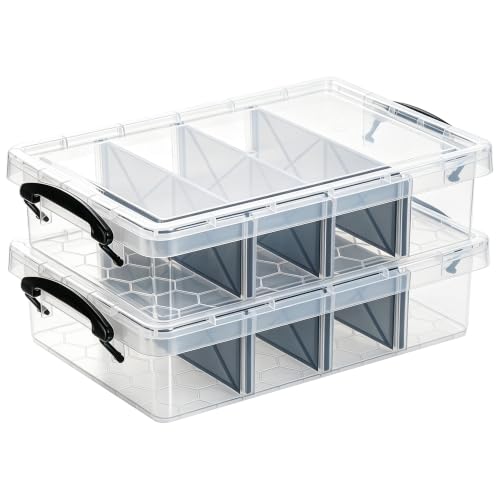 Citylife 2PC Clear Craft Organizers and Storage with 3 Removable Dividers - size: 6.4 Qt-2 Pack-D