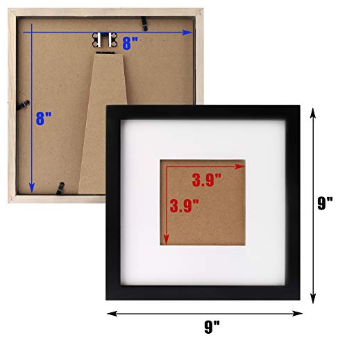 8x8 Black Picture Frames Square Nature Solid Wood 6 Pack for Wall Mounting and Tabletop Display - color: Black, size: 8x8