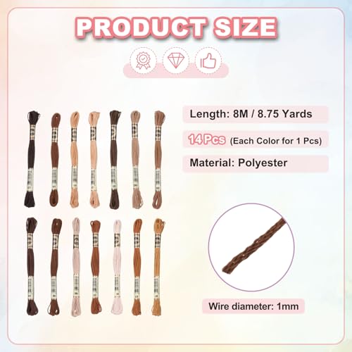 PATIKIL 14 Skeins Embroidery Floss Polyester Multicolored Red Brown - color: Multicolored Red Brown
