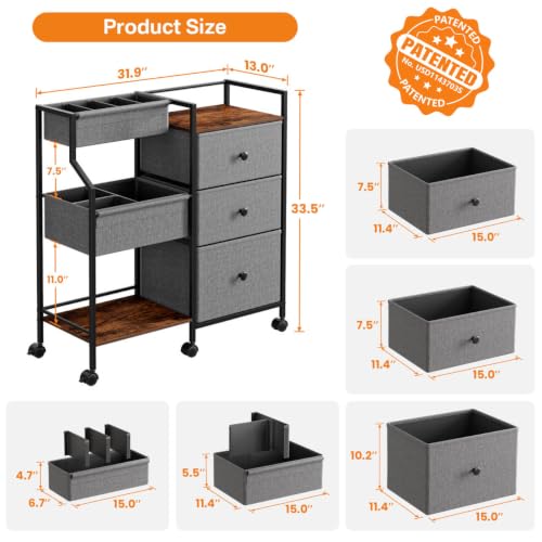 Modanais Baby Diaper Caddy Organizer Rolling Cart with Dividers and Drawers - color: Grey