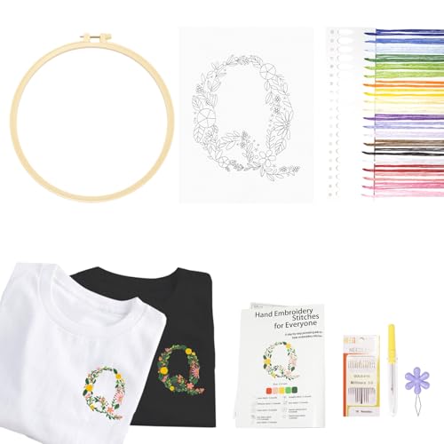 Topapfo Alphabet Letter Q Stick and Stitch Embroidery Kit for Clothing, Beginners Embroidery Pattern Stabilizer Stencils Templates Needlepoint Clothes Tote Bags Jeans Shirts Crafts - color: Q