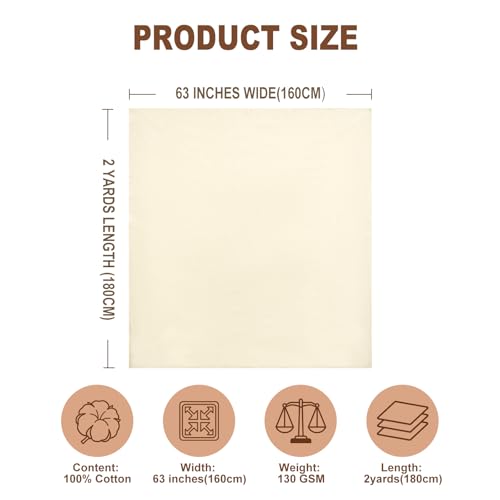 100% Cotton Muslin Fabric, 63 Inch X 2 Yards (72 Inches) Unbleached Muslin Linen Fabric by The Yard, Premium Medium Weight Muslin Cloth Fabric for Sewing, Embroidery, Crafts, & Apparel Projects - size: 2 Yards