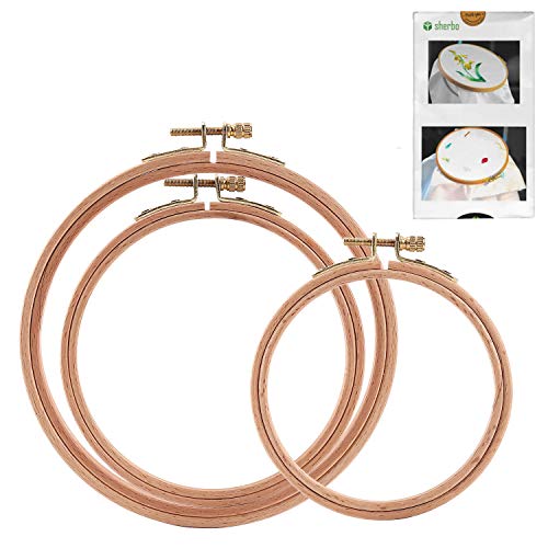 Sherbo 4-6 Inch Embroidery Hoops, Set of 3 Beech Wood Cross Stitch Hoops