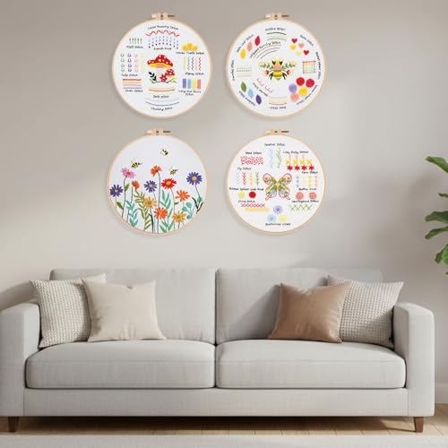 Louise Maelys 4 Pack Embroidery Kit for Beginners Stitch Practice Set - color: 4 embroidery