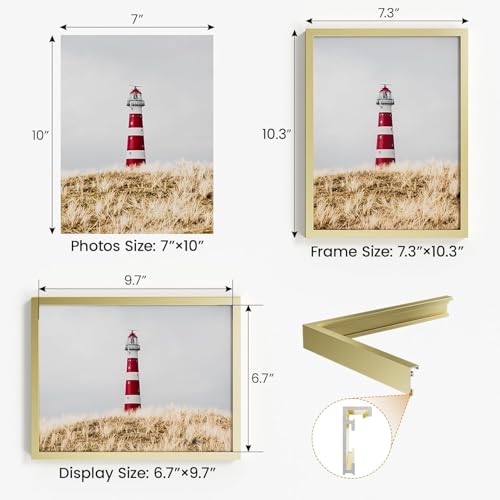 7x10 Aluminum Metal Picture Frame,Tempered Glass Gold Photo Frame 7x10 for Family Photo,Posters,Art,Document to Wall Mount Horizontally or Vertically - size: 7x10