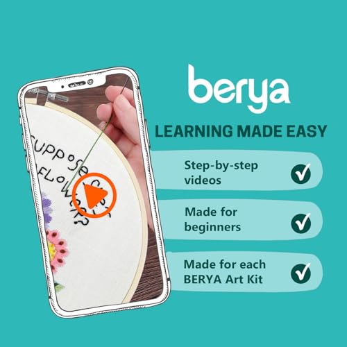 BERYA Flowers Embroidery Kit Including Video Step by Step Instructions,Embroidery Hoop,Color Threads and Embroidery Scissors for Beginners-Handmade Needlepoint Kits for Adults - color: flower yellow