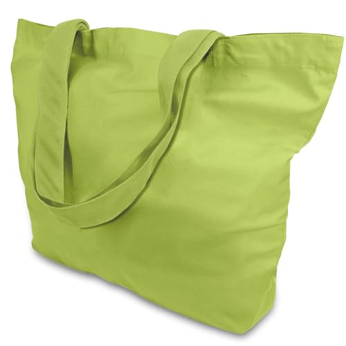 TOPDesign 1-Pack Super Strong Large 12oz Cotton Canvas Tote Bag, Reusable Grocery Shopping Cloth Bag, Fashionable Two-Tone Tote for Crafts, DIY Your Creative Designs - color: Light Green