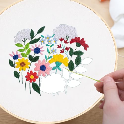 Huacan Embroidery Canvas Bag Kits for Adults Beginner Stamped Flowers Pattern DIY Cross Stitch Printed Flower Stitching Sewing Kit - color: Flower 7