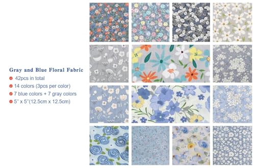 Charm Packs for Quilting 5 Inch Clearance, Quilting Cotton Fabric Squares Precut Blue and Grey Color Fabric Bundles for Craft DIY … - color: Color-4