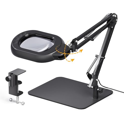 Square Magnifying Desk Lamp, Magnifying Glass with Light and Stand