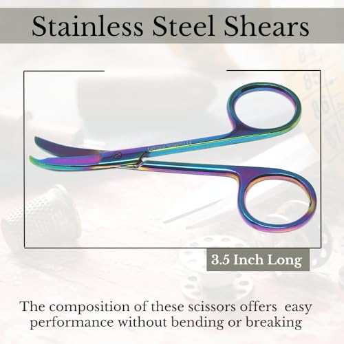 Small Scissors all Purpose, Sharp Mini Detail Craft Shears with Precision Angled One Hook Tip Design, Ideal for Thread Cutting, Sewing, Knitting, Embroidery, Stainless Steel Snips (Multicolor - 3.5") - color: Multicolor - 3.5"