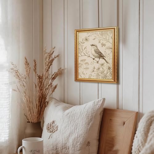 Wojuin Antique Style Sparrow Floral Etching Framed Canvas Wall Art 8x10 in - color: Sparrow, size: 10"L x 8"W