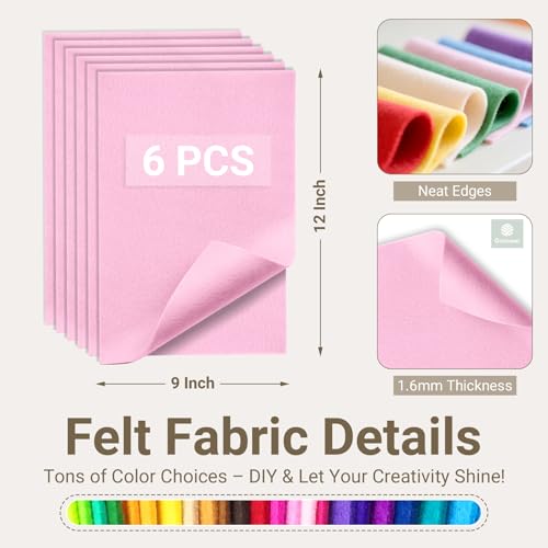 Baby Pink Soft Felt Sheets for Crafts, 9" x 12", 1.6mm Thick, 6 Pcs - color: Baby Pink