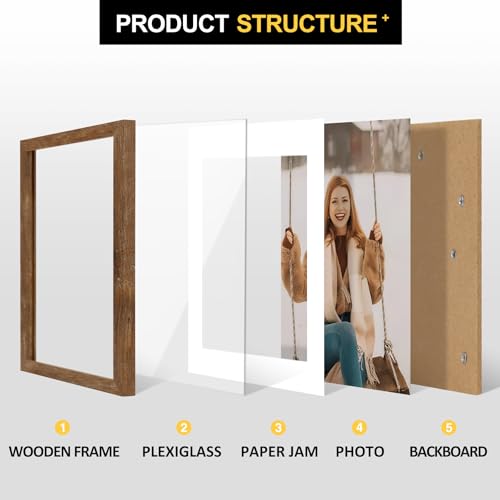 TOFOREVO 11x14 Picture Frames with 8x10 Mat Set of 2, Rustic Brown - color: Rustic Wood, size: 11x14