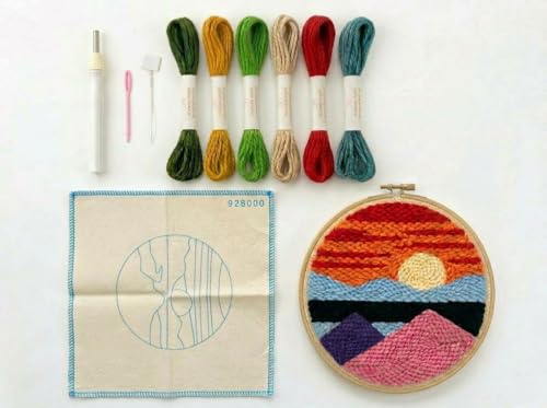 Meoe&heome Punch Needle Kit for Beginners, DIY Embroidery Set with 20+ Patterns(Mountain Dusk02) - color: Mountain Dusk02