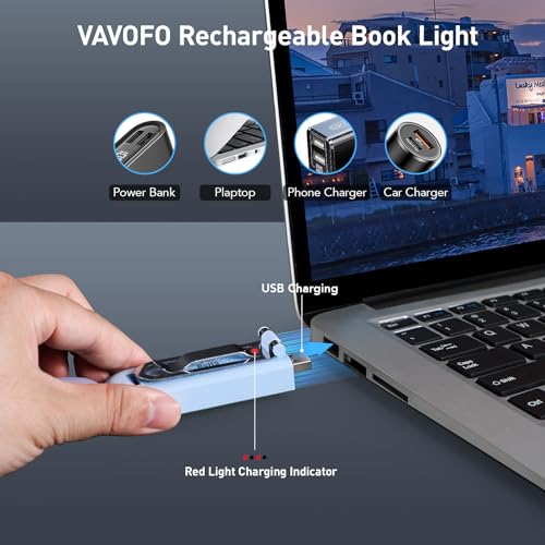 VAVOFO USB Rechargeable Book Light, Bookmark Clip on LED Reading Light - color: Light Blue
