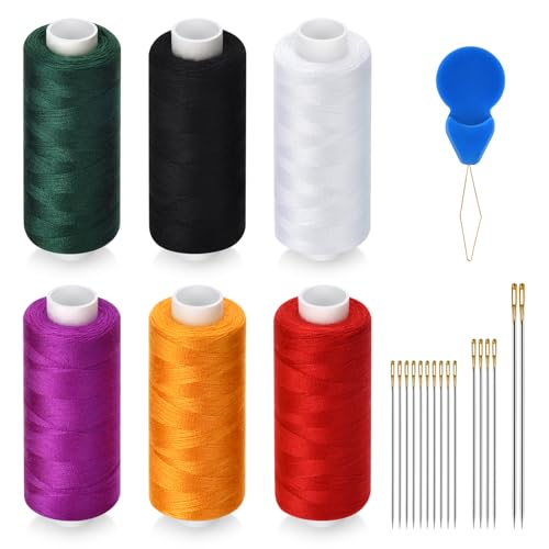 6 Pcs Sewing Thread Kit, 400 Yards Each Spool 402 Polyester Thread with Sewing Needle & Threader, Sewing Threads for Sewing Machine, Hand Stitching, Embroidery - color: colorful